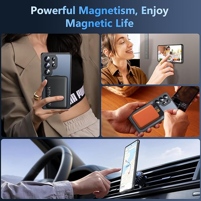 OWKEY Samsung Galaxy S25 Ultra Case 6.86'', Magnetic S25 Ultra Case for Magsafe with Tempered Glass Screen, [Shockproof Military] Translucent Back Slim Bumper Cover Phone Case Galaxy S25 Ultra, Black