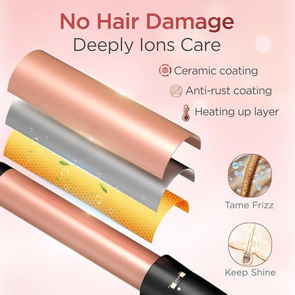 5 in 1 Curling Iron Curling Wand, Curling Iron Set with A Thermal Brush, A 3-Barrel Hair Crimper Iron, 3 Ceramic Curling Irons (0.35 "-1.25"), 2 Temps 30S Fast Heat Hair Curler Waver with Glove & Clip
