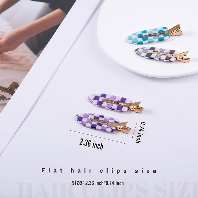 No Crease Creaseless No Bend Hair Clips For Styling Non Slip Flat Clips For Makeup Hair Accessories For Women,Checkerboard Multiple Colors,12 PCS