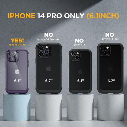 Miracase Glass Series for iPhone 14 Pro Case 6.1 Inch, Full-Body Protective Anti Slippery Case with Built-in 9H Tempered Glass Screen Protector, with Camera Lens Protector (Purple)