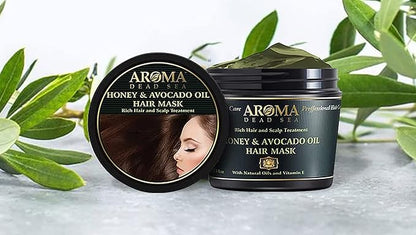 AROMA DEAD SEA Honey Egg Yolk & Olive Oil Hair Mask - Ultimate Dry & Damaged Hair Rescue, Intensive Conditioning Treatment Revives, Strengthens & Restores Softness, Shine & Elasticity / 16.9 fl.oz