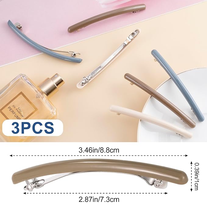 PAGOW 3 Pcs French Hair Barrettes, Elegant Spring Flat Hair Clips, Multicolor Hair Styling Accessories, Non-Slip Hair Pins Decoration for Women (Style2)