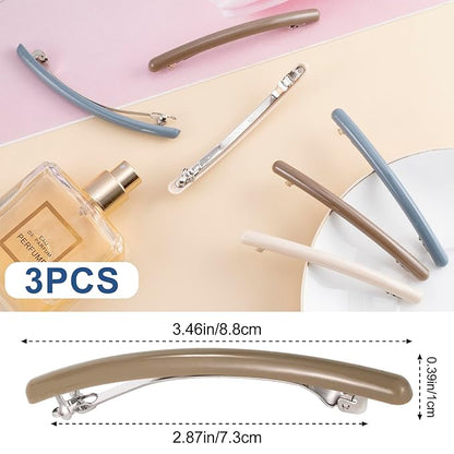 PAGOW 3 Pcs French Hair Barrettes, Elegant Spring Flat Hair Clips, Multicolor Hair Styling Accessories, Non-Slip Hair Pins Decoration for Women (Style2)