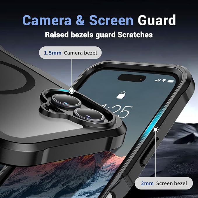 for iPhone 16 case, [Compatible with MagSafe][Military Grade Drop Protection][Heavy Duty Protection][Non-Slip][Shockproof] with 2-Layer Durable Bumper Phone Case 6.1''-Black