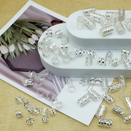 100 PCS Hair Jewels for Braids Silver Dreadlock Beads Loc Accessories Hair Rings for Girls Adjustable Cuffs Iron Braiding Hair Rings Decoration Hair Jewelry for Women