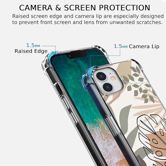Case for iPhone 11 with Green Leaves Design,Abstract Minimalist Plant Art Pattern,Soft TPU Bumper Phone Cover(11,Leaf)