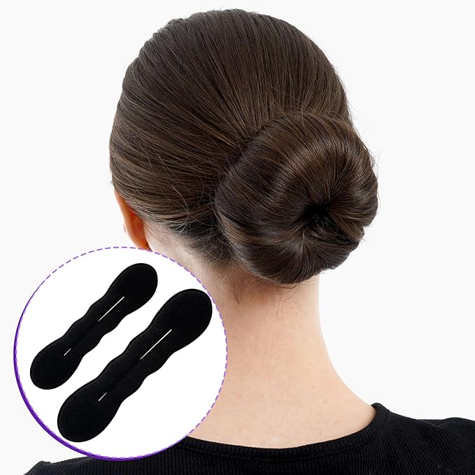2 Pcs Hair Bun Maker, Black Non-Slip Bun Updo Hair Styling Accessories, Sponge Hair Bun Shaper Curler for Long Thin Curly Straight Wavy Hair