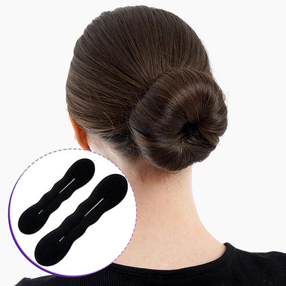2 Pcs Hair Bun Maker, Black Non-Slip Bun Updo Hair Styling Accessories, Sponge Hair Bun Shaper Curler for Long Thin Curly Straight Wavy Hair