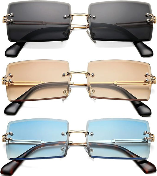 Rectangle Sunglasses for Men/Women Small Rimless Square Shade Eyewear