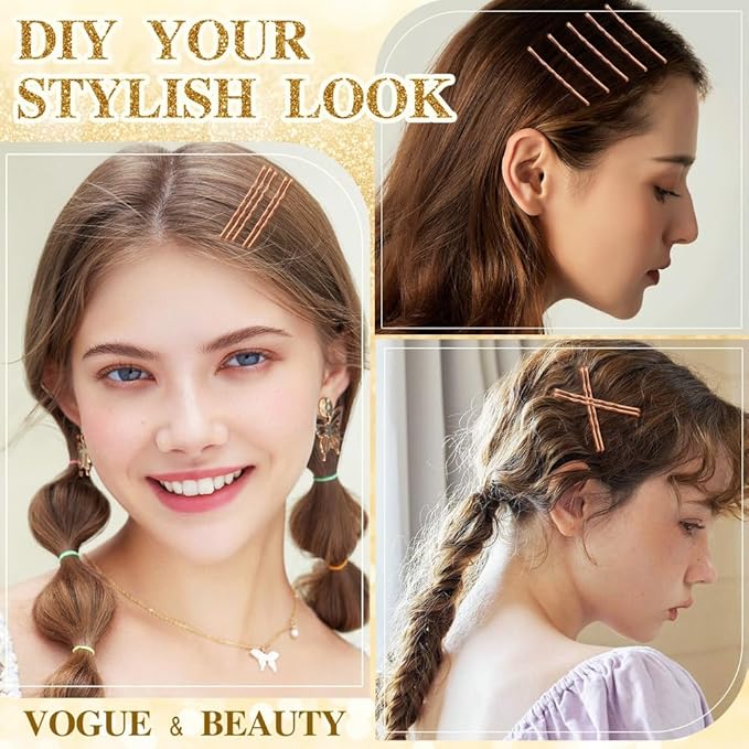 330 PCS Rose Gold Bobby Pins for Women Girls, 2.17 Inch Long Super Grip Blonde Hair Pins with Box