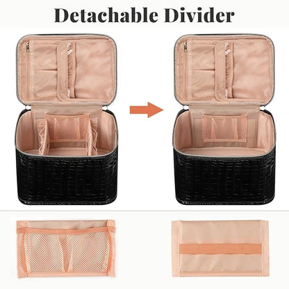 OCHEAL Travel Makeup Bag, Cosmetic Bags for Women Makeup Case Organizer Large Capacity Travel Toiletry Bag Storage Bags with Divider and Handle for Cosmetics Toiletries Brushes Tools-Black