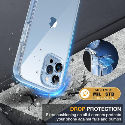 Miracase Glass Series for iPhone 13 Pro Max Case 6.7 Inch, Full-Body Protective Bumper Case with Built-in 9H Tempered Glass Screen Protector and Camera Lens Protector, B-Clear