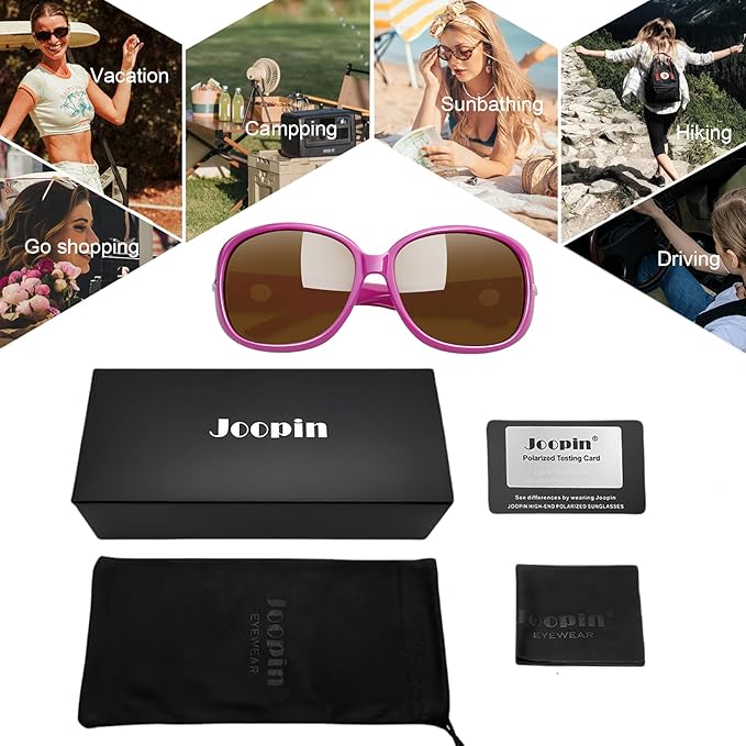 Joopin Big Womens Sunglasses Polarized Trendy Sun Glasses Large Rectangle UV Protection Rhinestone Sunnies