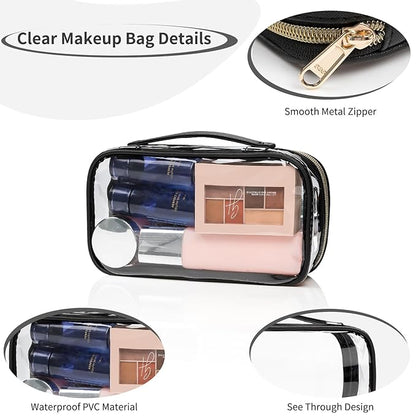 OCHEAL Clear Makeup Bag, TSA Approved Toiletry Bag Small Portable Travel Transparent Cosmetic Bag Organizer Cute Storage Bags with zipper for Women and Girls Cosmetics Toiletries Clear Pouch