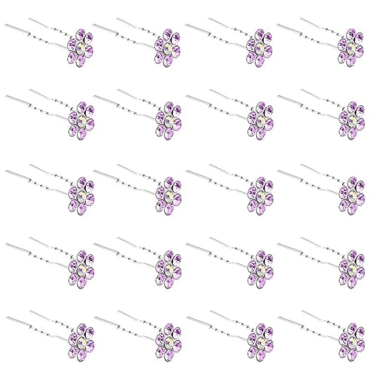 20 Pack (Violet) Crystal Flower Hair Pins Rhinestone Hair Clips for Bridal Wedding Women Hair Jewelry Accessories, with Clear Container