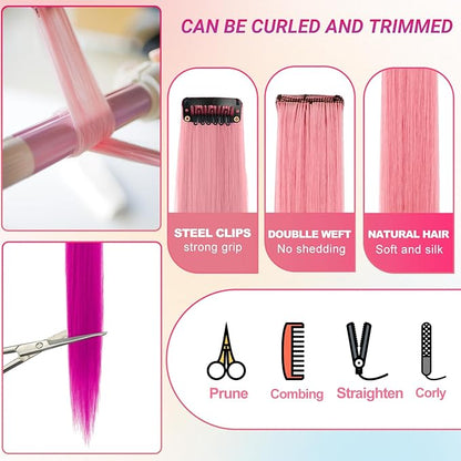 22 Pcs Colored Hair Extensions, Multi-colors Party Highlights Clip in Synthetic Hair Extensions 22 inch Rainbow Hairpieces for Girls Women Kids Favor Gift (Colorful Set)