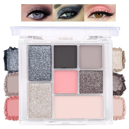 Seven Color Matte Shimmer Eyeshadow Makeup Palette,7 Black Gray Nude & Dark Pink Dark Purple Dark Blue Series Silky Pressed Powder Eye shadow, Daily Prom Makeup Eyeshadow Box, Vegan & Cruelty-Free 23#