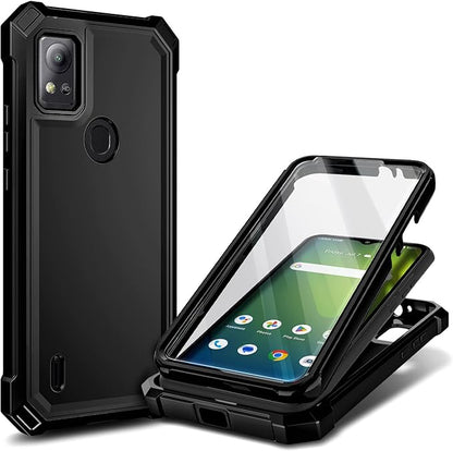 Compatible with Cricket Icon 5, AT&T Motivate 4 Case with [Built-in Screen Protector], Full-Body Protective Shockproof Rugged Bumper Cover, Impact Resist Phone Case (Black)