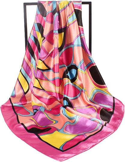 35 x 35 Women's Fashion Pattern Large Square Silk Like Hair Scarf Head Sleeping Wrap Satin Neck Bandana for Gift…