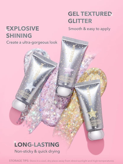 SHEGLAM Party Starter Body Highlighter Glitter Gel Quick-Drying and Non-Sticky Glitter Spray Liquid Highlighter for Face Hair Body Glitter-Ice Breaker