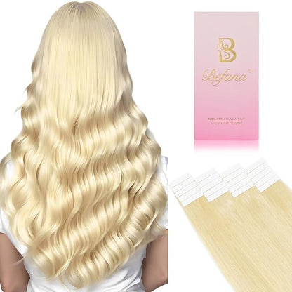 #60 Platinum Blonde Tape in Hair Extensions Human Hair,22inch 20 Pcs Tape ins Human Hair Extensions,Straight Silky 50g Tape in Remy Hair Extensions for Women Girls