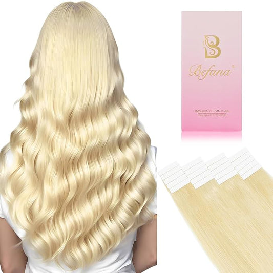 #60 Platinum Blonde Tape in Hair Extensions Human Hair,22inch 20 Pcs Tape ins Human Hair Extensions,Straight Silky 50g Tape in Remy Hair Extensions for Women Girls
