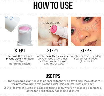 KYDA Body Glitter Stick, Chunky Glitter Gel for Face Body Hair, Sparkling Holographic Mermaid Sequins Paint, Waterproof Multiuse Makeup Glitter Gel, Purple