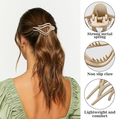 French Concord Hair Clips Claw - 6Pcs Side Slid Flat Hair Clips for Volume Strong Hold No Slip Grip Hair Claw Clips for Women Girls Thick Thin Hair (Matte Curved(Medium,4 inches) #1)