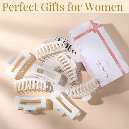 White Hair Clips for Women - 8 Pack 4.3 Inch Large Hair Claw Clips for Women Thin Thick Curly Hair, Big Matte Banana Clips,Strong Hold jaw clips