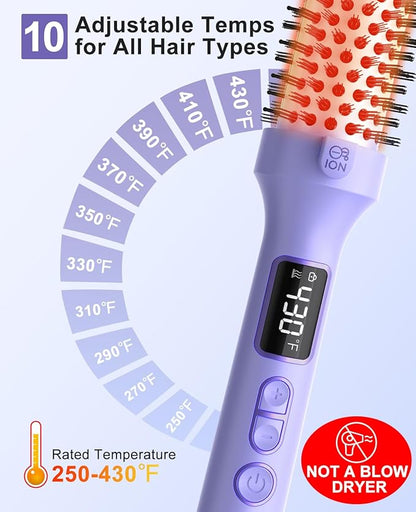Nimmu 1.5 inch Heated Round Brush - Hot Brush Styler with 10 Temperature Control, Dual Voltage for Travel, Purple