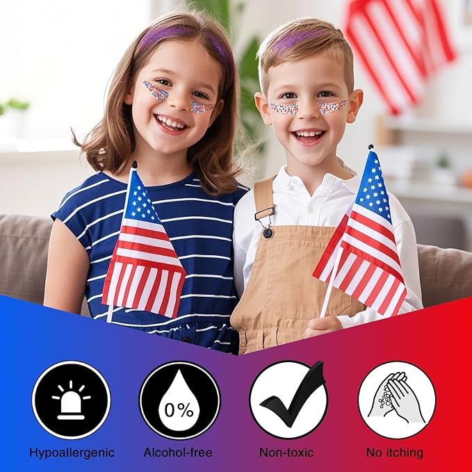 4 Jars Red Blue White USA Independent Day Flag Patriotic Face Glitter,4th of July Accessories Sparkle Body Glitter Face Paint,Fourth of July Festival Outfits for Women,40g/1.41 oz