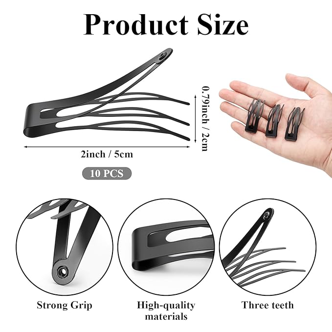 10 Pcs Double Grip Hair Clips, Sightor Metal Snap Hair Clips Hair Barrettes for Women Hair Making Salon Supplies Hair Accessories (Black)