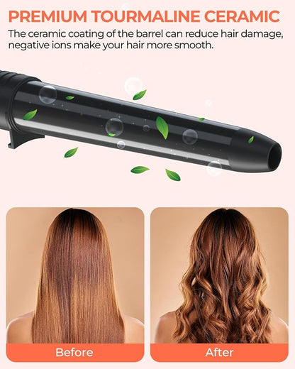 5 in 1 Curling Wand Set: Ohuhu Curling Iron Wand 5Pcs 0.35 to 1.25 Inch Interchangeable Ceramic Barrel Heat Protective Glove 2 Clips Dual Voltage Hair Curler for Girls Women Mother Gift Black