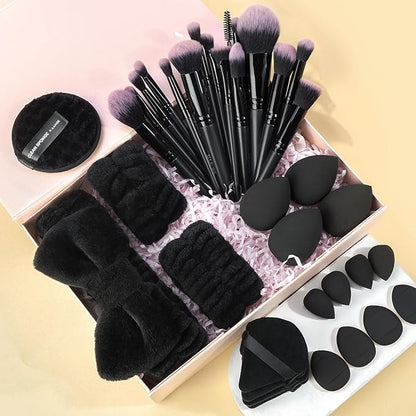 MAANGE 38 Pcs Makeup Brush Set Premium Synthetic Make Up Brushes Soft Foundation Powder Eyeliner Eye Shadow Makeup Brushes Professional Makeup Tool Set (Black)