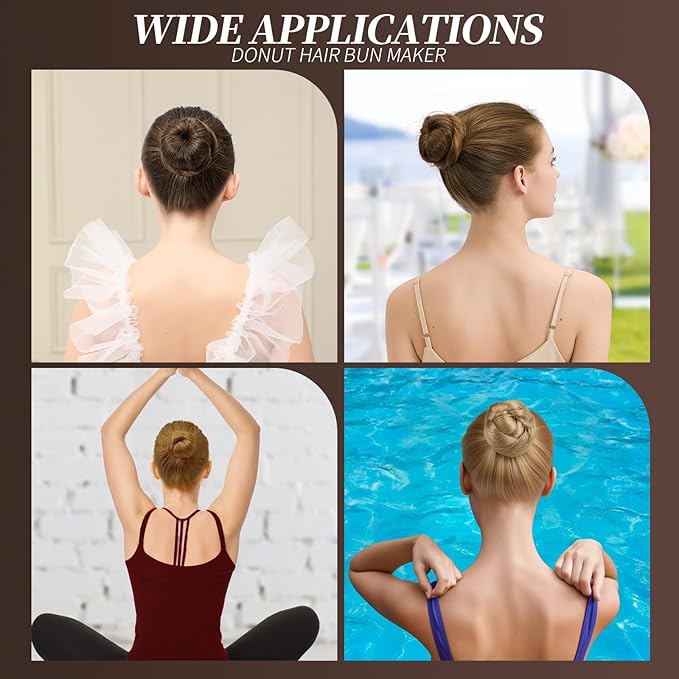 Teenitor Hair Bun Maker Kit and Hair Net, 4 Pcs Medium Hair Donuts For Buns, 10 Pcs Mesh Hair Nets Invisible, 10 Pcs U Shaped Hair Pins for Women, Ballet Bun Maker Set for Women Girls, Light Brown