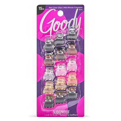 Goody SlideProof Classics Mini Claw Clips - 15 Ct, Assorted Neutrals, Hair Styling Accessories with Secure Grip, Chic Hair Accessories for Women & Men, For All Occasions, All Hair Types