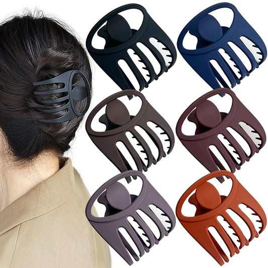 6 PCS 3Inch Curved Flat Hair Clips, French Concord Flat Hair Claw Matte Finish Hair Styling Accessories, Volume Strong Hold Banana Barrettes Hair Clips for Women