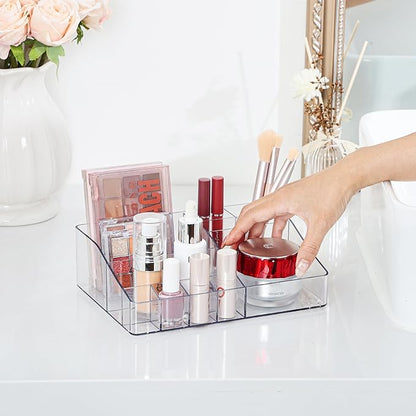 Vtopmart 1 Tier Clear Makeup Organizer, Cosmetic Storage for Dresser Countertop and Bathroom Vanity, Beauty Holder for Lipstick Brush Skincare