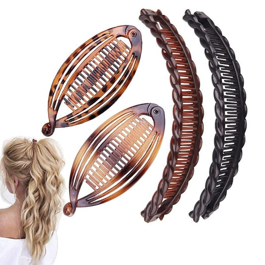 4pcs Hair Clips Vintage Clincher Combs Tool for Thick Curly Hair Accessories Fishtail Double Banana Clip Set for Women Girls
