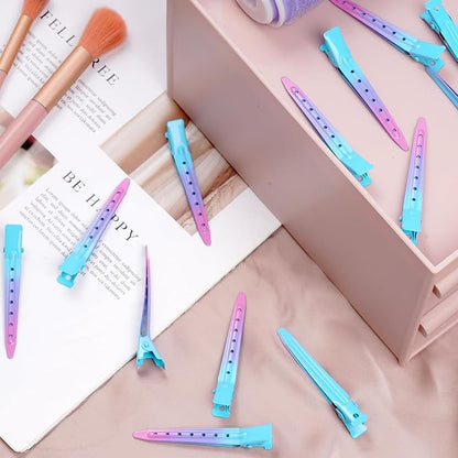 24 Packs Duck Bill Clips, Bantoye 2.75 Inches Rustproof Metal Alligator Curl Clips with Holes for Hair Styling, Hair Coloring, Gradient Blue
