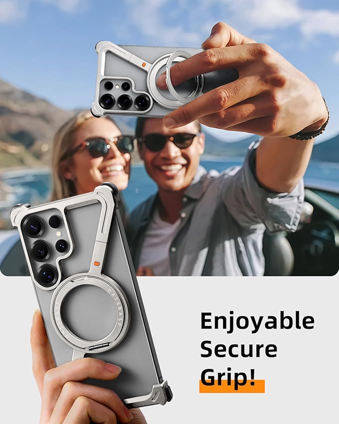 OATSBASF Minimalist Phone Case Compatible with Samsung Galaxy S25 Ultra, 360° Rotation Kickstand Aluminum Metal Frameless Design Bumper Case, Protective Shock Grade Shell, Natural Titanium