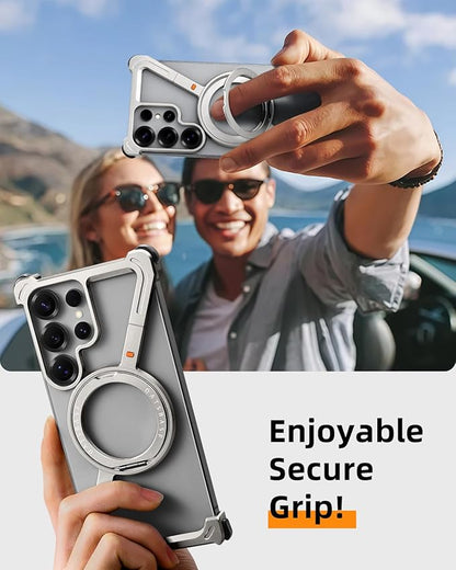 OATSBASF Minimalist Phone Case Compatible with Samsung Galaxy S25 Ultra, 360° Rotation Kickstand Aluminum Metal Frameless Design Bumper Case, Protective Shock Grade Shell, Natural Titanium