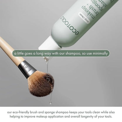 EcoTools Makeup Brush + Sponge Shampoo, Remove Makeup & Impurities From Tools, Sponges, & Puffs, Fragrance-Free Brush Cleanser, No Harsh Chemicals, Vegan, & Cruelty-Free, 8 fl. oz./236 ml. Bottle