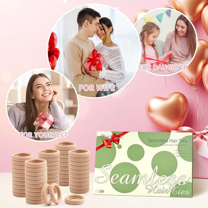 100 Pcs Thick Seamless Tan Hair Ties, Ponytail Holders Hair Accessories No Damage for Thick Hair (Light Blonde Colors)
