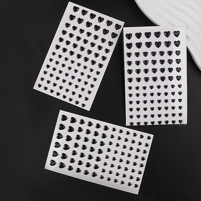 264Pcs Heart Face Gems Love Gems, Self-Adhesive Face Jewels Rhinestones 5/7/10 mm DIY Face Gems Stick on, Valentine Makeup Gems Rave Accessories for Face Eyes Hair Makeup Body, Crafts (Black)