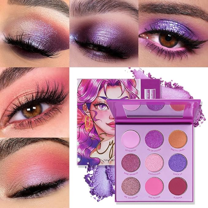 16 Color Purple Blue Green Pink Gold Colorful Matte Glitter Eyeshadow Palette with Mirror for Eye Makeup,Highly Pigmented Korean Natural Rainbow Eye Shadow palette,Blendable-01