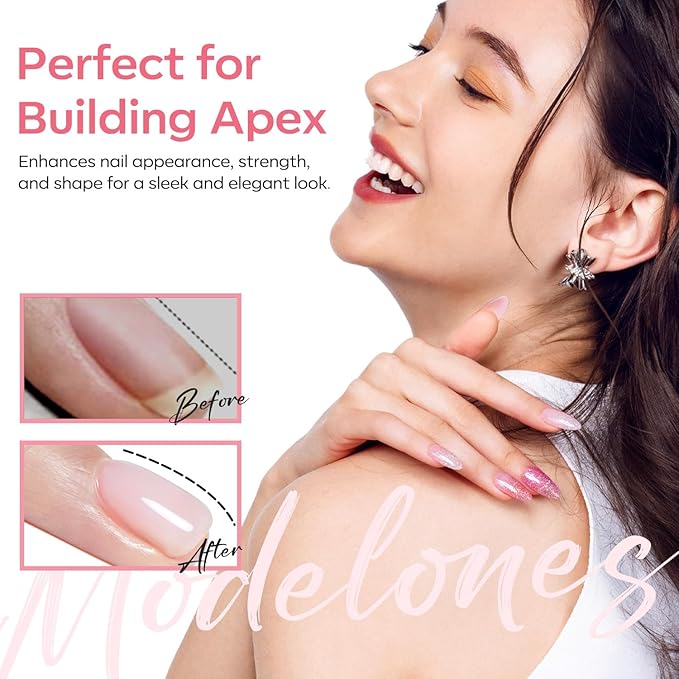 modelones Builder Gel for Nails, Jelly Pink 6 in One Nude Rubber Base Coat Strengthen Apex Building Extension Long Last Protect Soak Off Color Base Gel Manicure for Fragile Nails Art DIY Home Top Coat