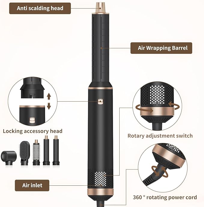 5-in-1 Multi-Functional Hair Styler Brush with Heat Technology & Negative Ions - Blowdry, Curl & Straighten for Salon-Worthy Styling at Home