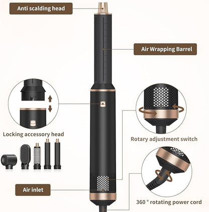 5-in-1 Multi-Functional Hair Styler Brush with Heat Technology & Negative Ions - Blowdry, Curl & Straighten for Salon-Worthy Styling at Home