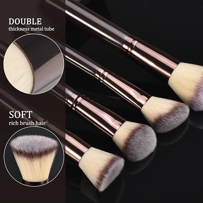 10Pcs Makeup Brush Set With Sponges And Drying/Storage Case，Best Gift For Women/Girls, Used For Powder, Foundation, Highlight, Eye Shadow, Concealer, Etc., Suitable For Beginners (Coffee 13pcs)
